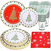 Decodinli Christmas Paper Plates and Napkins, Christmas Party Supplies Decorations with Disposable Plates, Napkins, Cups and Forks - Serves 25