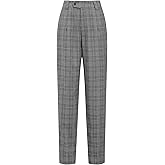 Hobemty Women's Plaid Work Pant Vintage Houndstooth Tartan Straight Long Trousers