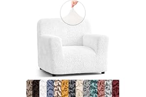 PAULATO BY GA.I.CO. Chair Cover - Armchair Cover - Armchair Slipcover - Polyester Fabric Slipcover - 1-Piece Form Fit Stretch Stylish Furniture Protector - Microfibra Collection - Crisp White (Chair)