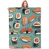 Sushi Delights Pattern Blanket Gifts for Women Girls Adults Kids Soft Warm Lightweight Cozy Colorful Japanese Food Flannel Throw Blankets for Bed Sofa Home Travel Decor 50"x60"
