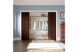 WIN STELLAR 96" x 80" Accordion Doors PVC Folding Door Hardware Kit Included, Multifold Bifold Closet Doors with 4 Handles for Closet Bathroom Doorways - Walnut, Single Layer