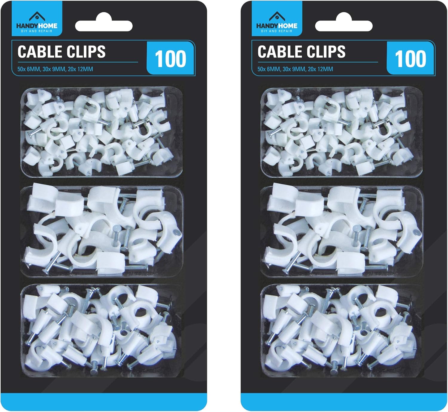 Cable Clips 100pk x 2units Cable Wire Clips 6mm 9mm 12mm (Pack of 100