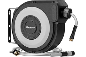 HOZEREEL Wall Mount Retractable Garden Hose Reel, 50 ft, Automatic Self-Retracting, Metal Mounting Bracket, 1/2 Inch Hose Included