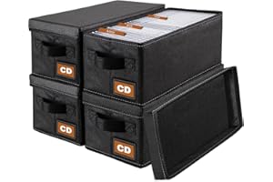 Salajory CD Storage Boxes - 4 Pack CD Storage Case - 14.2" x 6.3" x 5.5", Holds 34 Blue-ray, Desktop or Closet CD Case Holder, Can Also Store DVD Amaray Case | Papers | Cards | Clothing