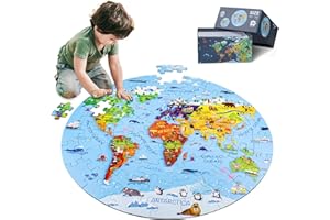 DIGOBAY World Map Jigsaw Puzzle for Kids 4-8, 70 Piece Globe Large Round Floor Puzzles for Kids Ages 3-5 Toddler Puzzle Geogr