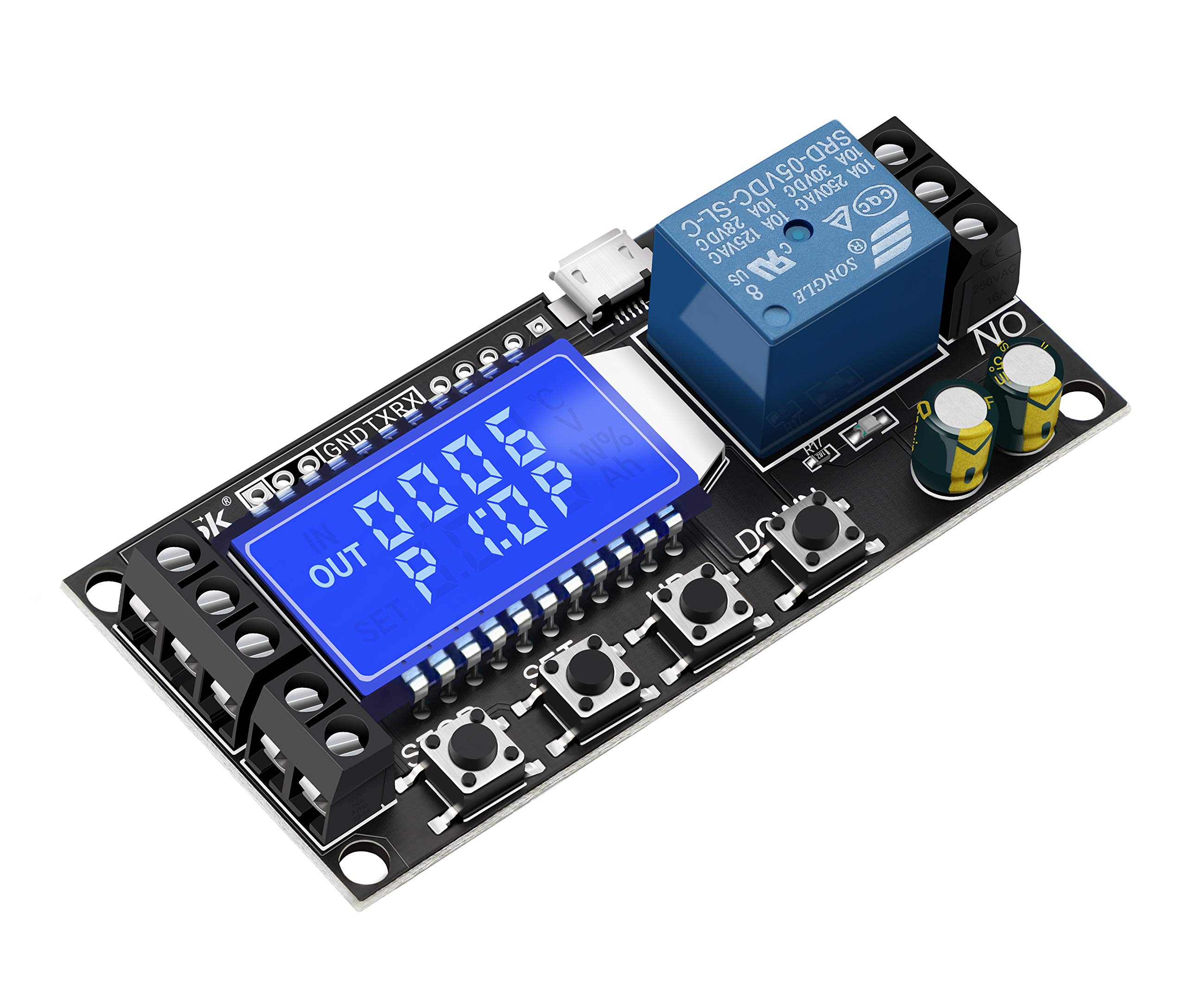 Photo 1 of DROK Time Delay Relay, DC 5V/12V/24V Timer Relay Delay-Off Cycle 0.01s-9999mins Adjustable Trigger with LCD Display Support Micro USB 5V Input
