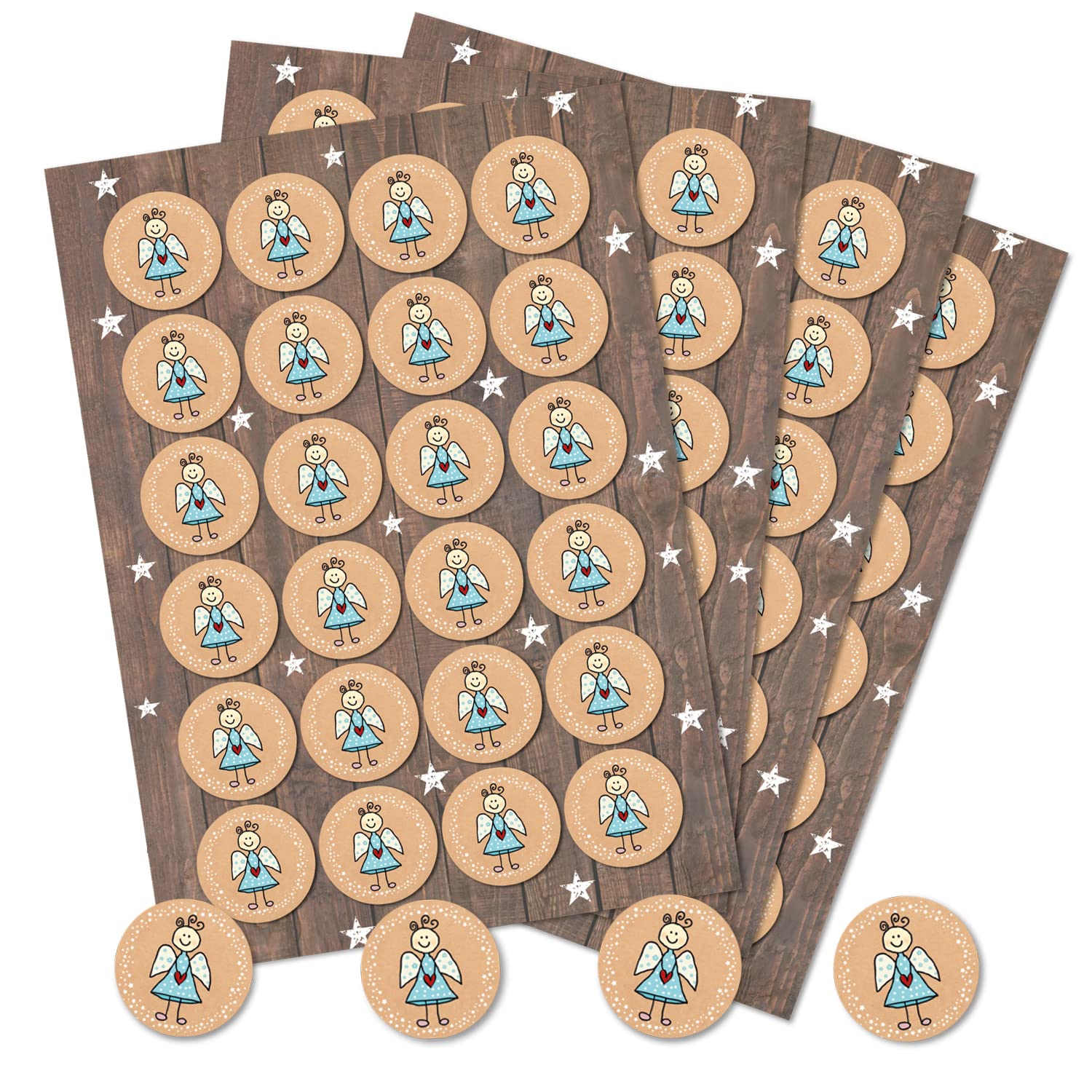 Christmas Stickers Angel, Pack of 96: Small Christmas Stickers, Self-Adhesive Christmas Stickers, Small Guardian Angel Stickers, Round, Christmas Labels Gifts, Gift Stickers Children, Diameter 4 cm