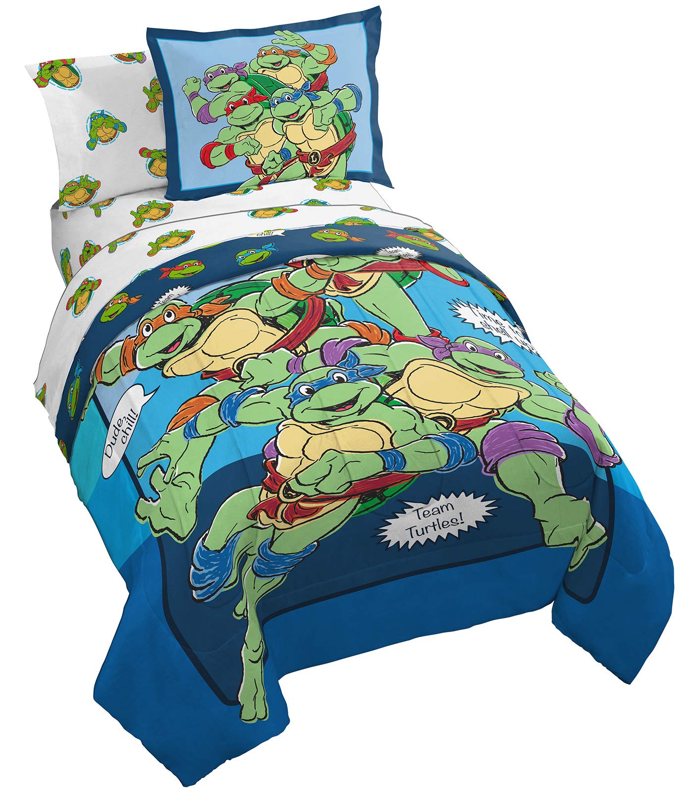 Jay Franco Nickelodeon Teenage Mutant Ninja Turtles Ready to Roll 5 Piece Twin Bed Set - Includes Reversible Comforter & Sheet Set Bedding - Super Soft Fade Resistant Microfiber Image