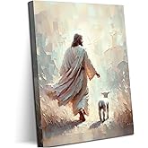 Jesus Leave 99 Sheep Canvas Wall Art Bible Stories Wall Decor The Lost Lamb Painting Picture Jesus Lamb Poster Prints God Faith Artwork for Bedroom Prayer Room Church Home Decoration 12X16