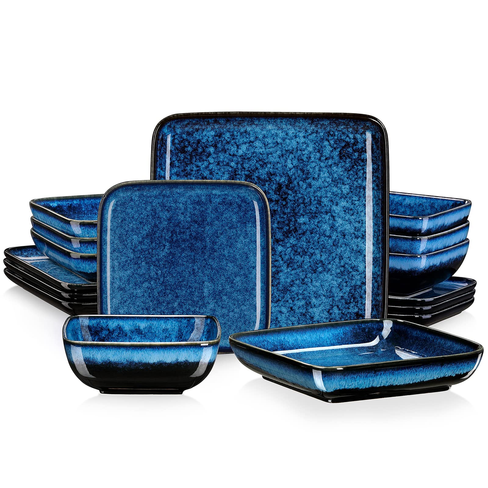 Photo 1 of ****THERE IS ONLY ONE LARGE PLATE.***
 Stern Blue Dinnerware Set Square Tableware 113 Pieces Kitchen Dinnerware Stoneware Crockery Set with Dinner Plate, Dessert Plate, Bowl and Soup Plate Service for 4