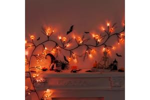 GRASTFU [ Timer & 8 Modes ] 9 FT 72 LED Halloween Willow Vine Twig Decor Halloween Garland with Pumpkin Orange Lights, Battery Operated Halloween Lights for Indoor Halloween Decorations Home Mantle Fireplace