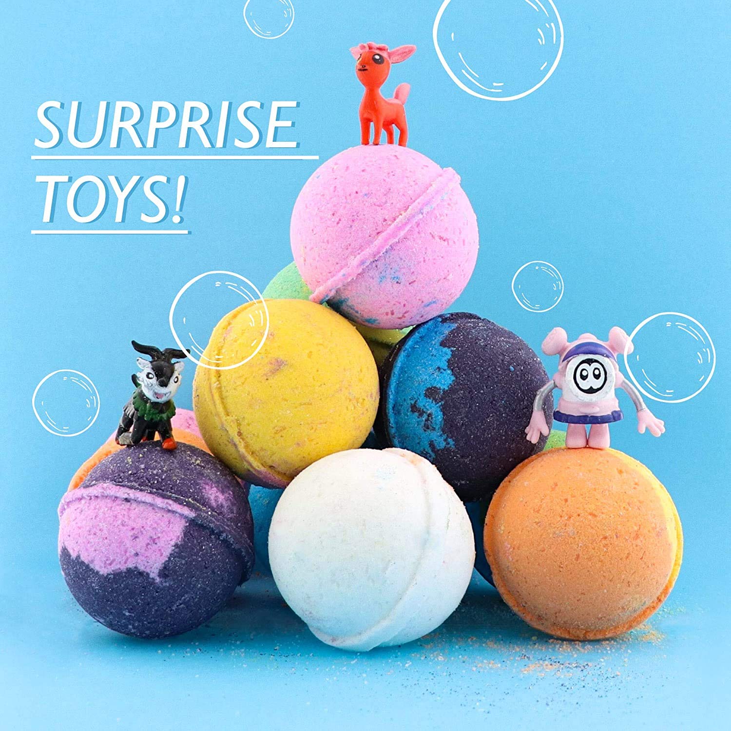 Sky Organics Kids Bath Bombs Gift Set with Surprise Toys Inside Fun Assorted Colored XL Bath Fizzies, Kid Safe Gender Neutral with Natural Essential Oils Handmade in The USA Bubble Bath Fizzy, 6ct : Beauty