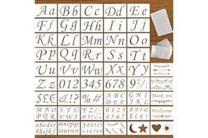 ZHIGOU Lot de 50 pochoirs lettres et chiffres pour peinture - Pochoirs et modèles pour peinture - Lettrage cursif et décorati