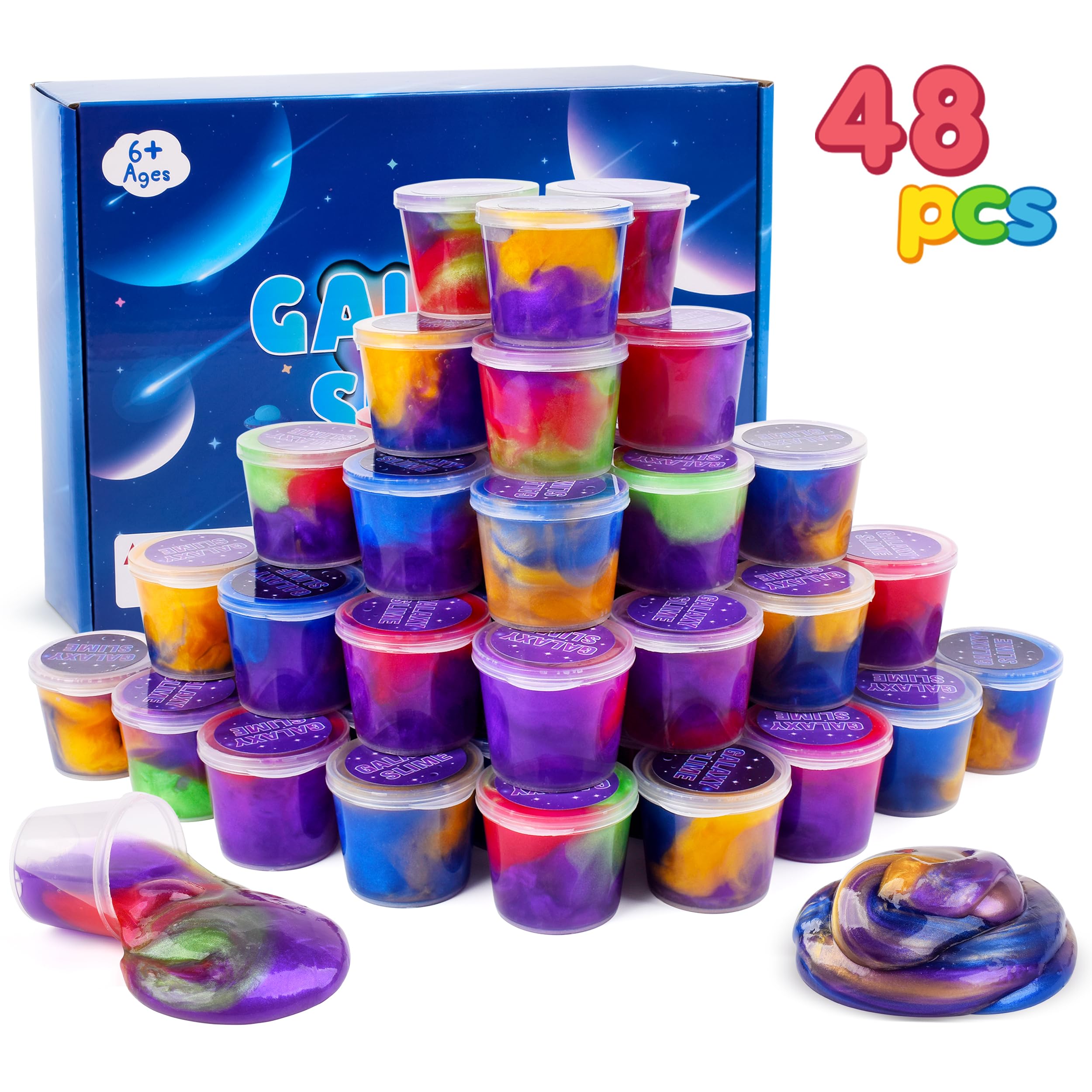 48 Pack Galaxy Easter Slime kit for Kids, Mini Making Slime Bulk Party Favor, Slime Putty Toy for Girls and Boys for Sensory and Tactile Stimulation, Prize, Goodie Stuffers for Kids, Soft Non-Sticky