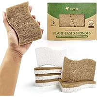 AIRNEX 6 Pack Biodegradable Natural Kitchen Sponges - Eco Friendly Cellulose and Coconut Husk - Non Scratch, Odourless, Dual