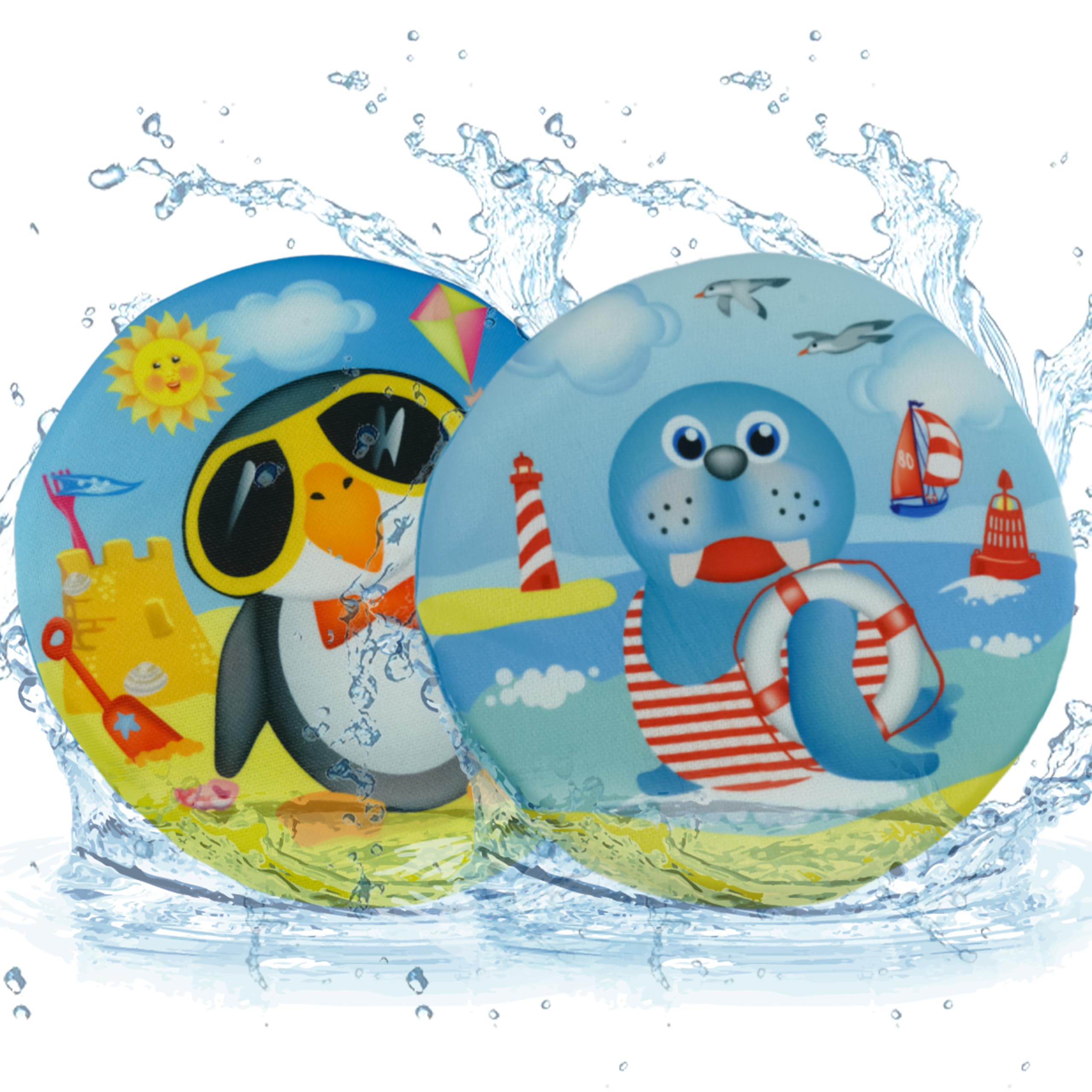 SRV Hub 2Pcs Splash Water Skimmer Flying Discs Kids, Reusable Soft Catch Flying Disc, Backyard Games Water Frisbee for Kids, Swimming Pool Floating Water Toys 18cm