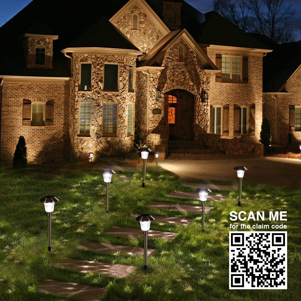 HousePlus Solar pathway lights outdoor + Stainless steel lights + LED lights + Water-proof lights, Solar Garden Llights or Patio Lights or Yard Lights or Driveway Lights