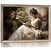 Vintage Black Woman Reading Canvas Wall Art African American Girl Book Reading painting pictures Decor Fashionable Victorian Portrait Poster Prints For Bedroom Living Room Gallery Scene Home Decorate