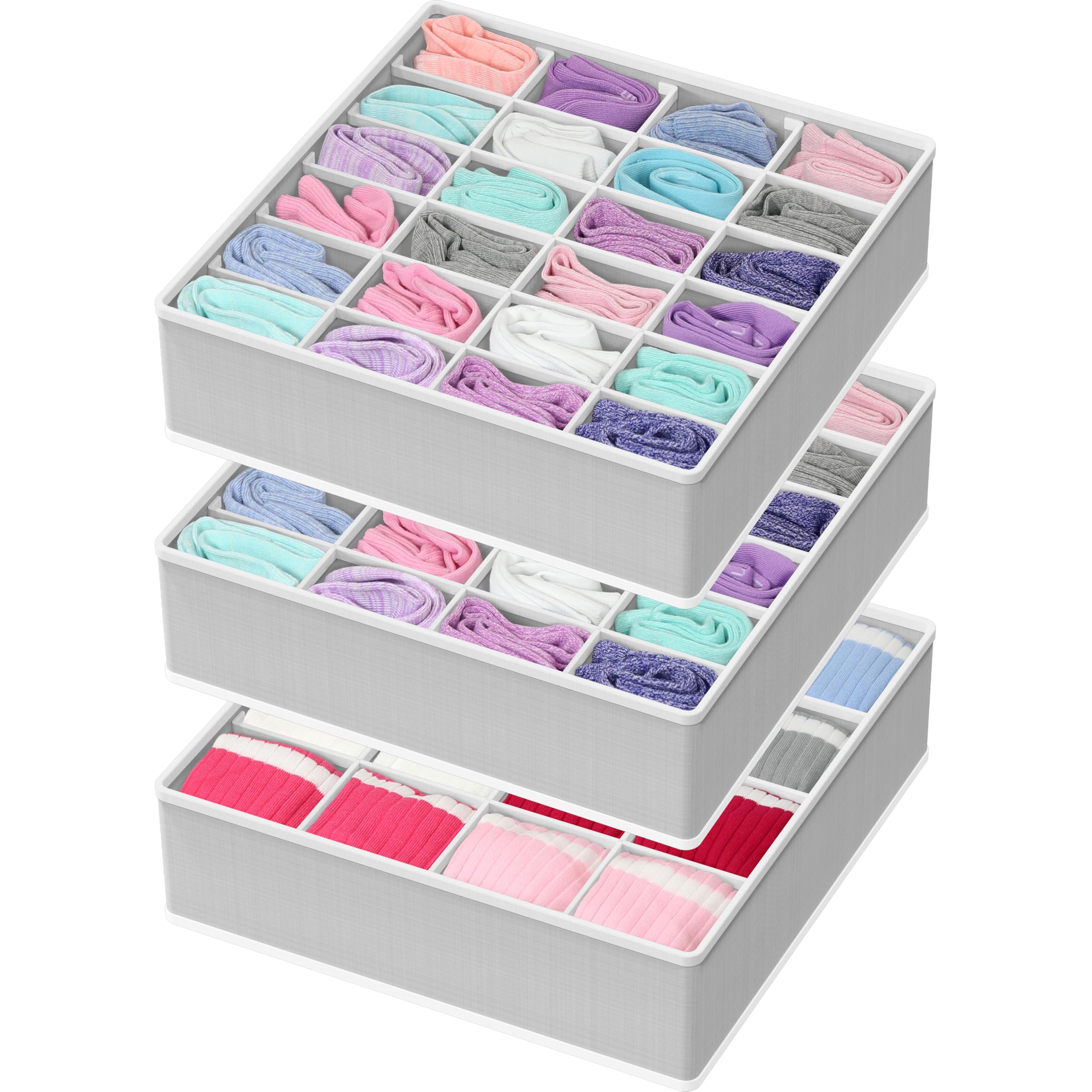 Simple Houseware Closet Drawer Organizer for Clothes, Socks and Underware, 3 Pack, Grey