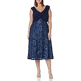 Alex Evenings Tea Length Mother of the Bride Dress With Rosette Lace Detail