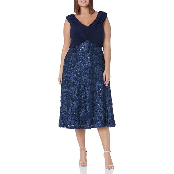 chinese dress ladies Kiyonna Women's Luna Lace Cocktail Midi Dress - Indigo Blue