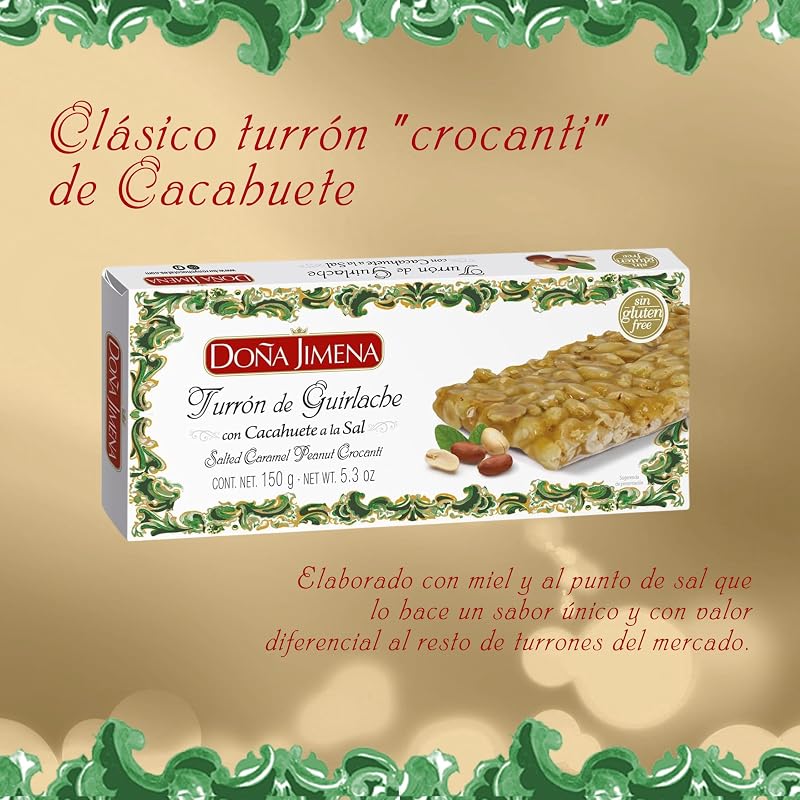 Turrón Guirlache de Cacahuete con Miel, Sin Gluten, 150 g