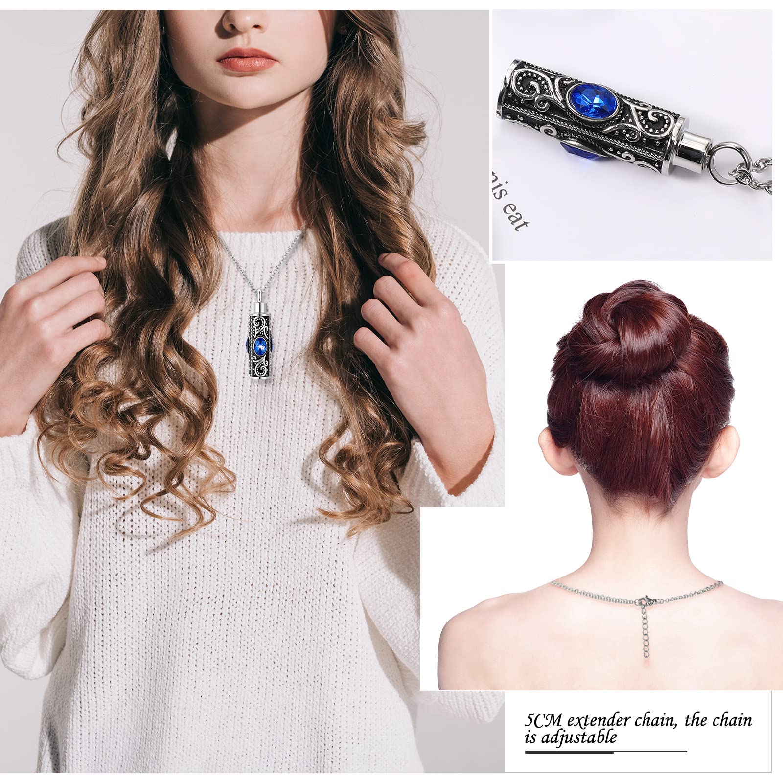 Fumete 5 Pcs Urn Necklace for Ashes Cremation Keepsake Necklace for Ashes of Loved Heart Cross Cubic Stainless Steel Memorial Locket Urn Keepsake Jewelry for Women Men, 5 Styles