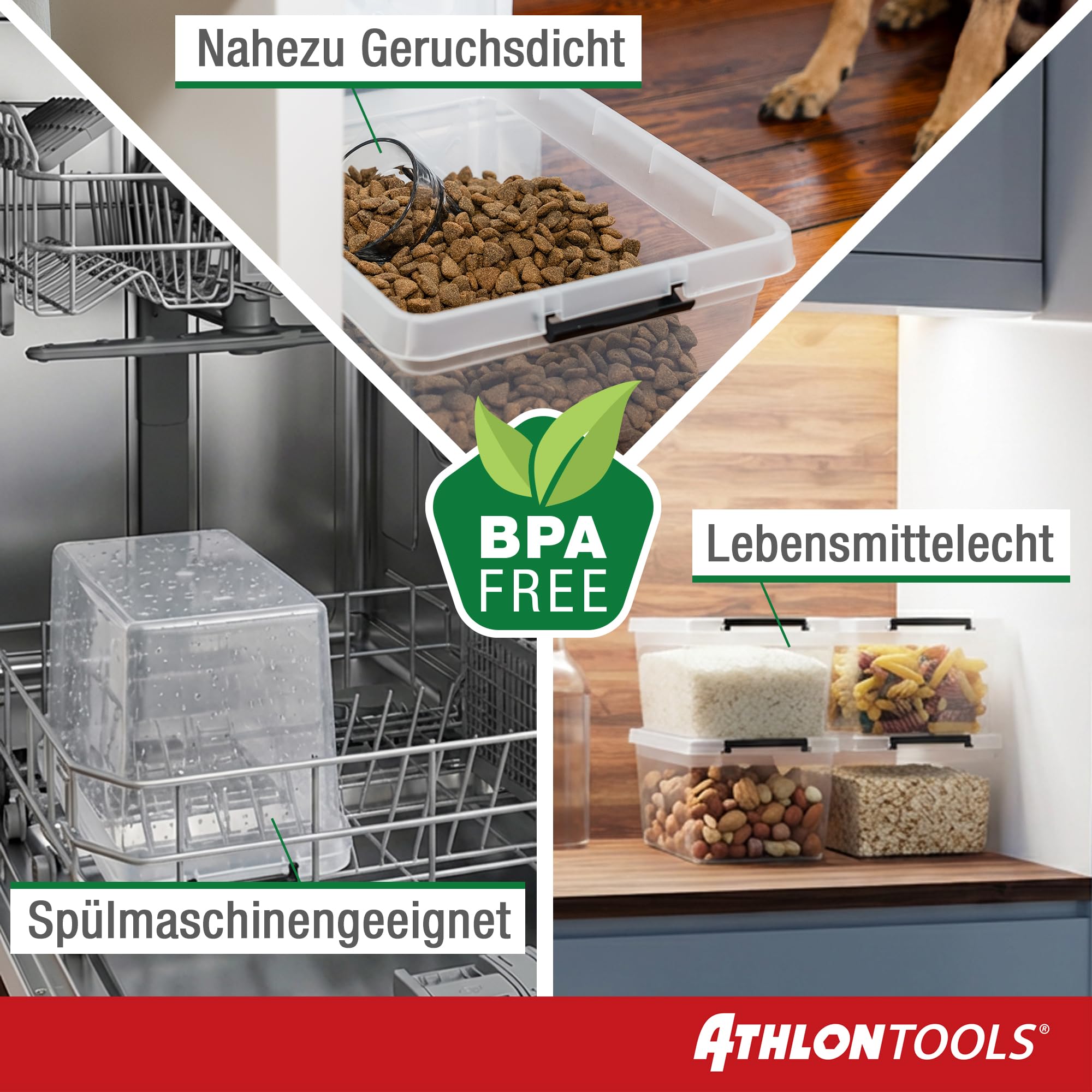ATHLON TOOLS 4x 60 L Aufbewahrungsboxen mit Deckel, lebensmittelecht - Verschlussclips - 100% Neumaterial Plastik-Box transparent - Kleiderboxen stapelbar… 3