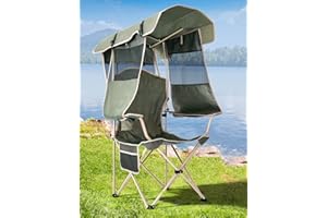 Docusvect Folding Camping Chair with Shade Canopy for Adults, Canopy Chair for Outdoors Sports with Cup Holder, Side Pocket for Camp, Beach, Tailgates, Fishing - Support 330 LBS