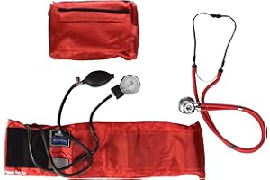 MABIS MatchMates Aneroid Sphygmomanometer and 31" Sprague Rappaport Stethoscope Combination Manual Blood Pressure Kit with Calibrated Nylon Cuff and Oversized Carrying Case, Adult Red