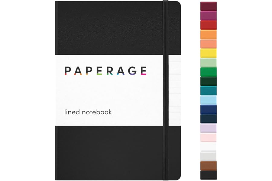 PAPERAGE Lined Journal Notebook, (Black), 160 Pages, Medium 5.6 in x 8 in - 100 GSM Thick Paper – Hardcover Journaling Notebook for Work, School & Note Taking
