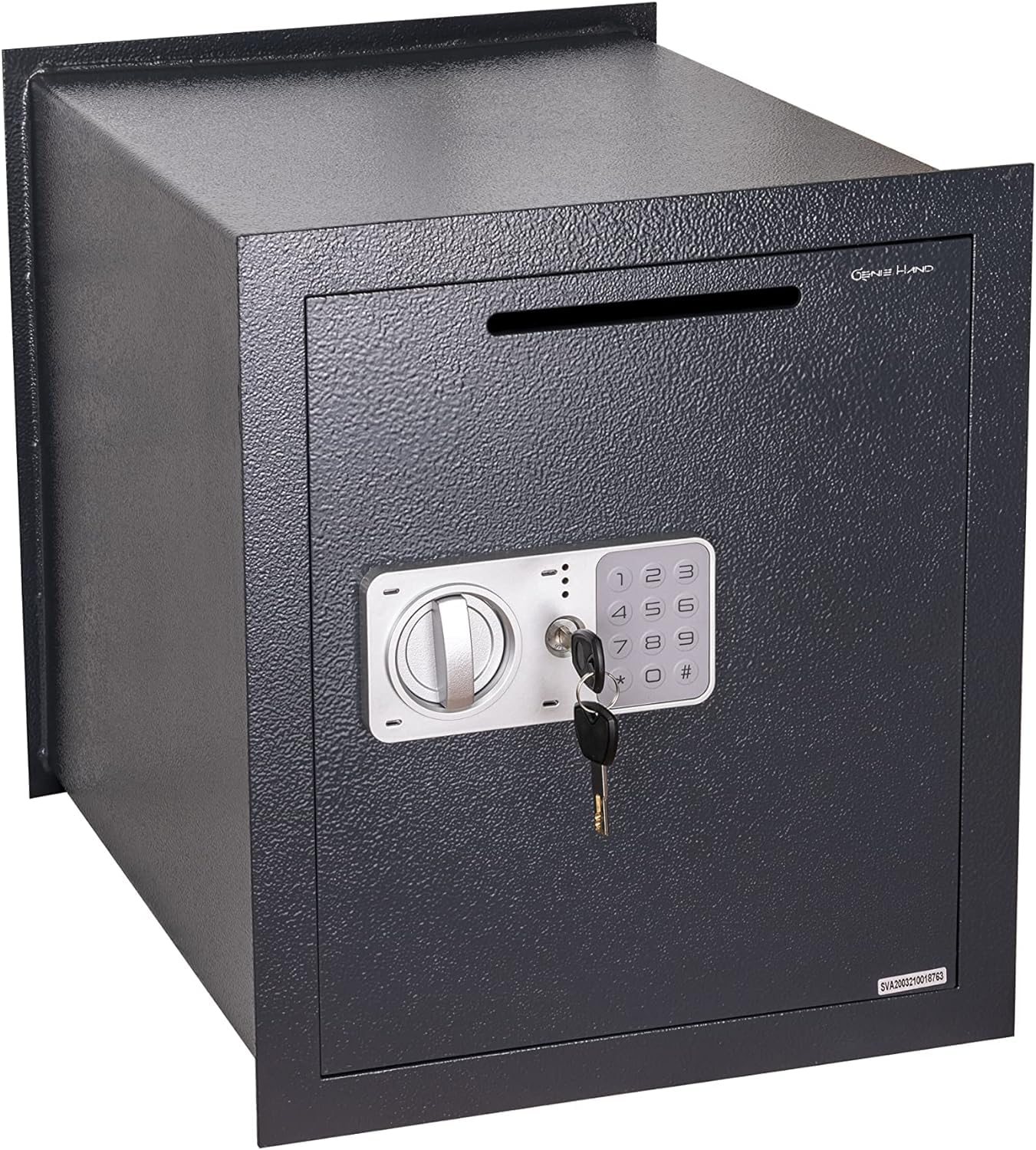 Genie Hand | Electronic Home Safe with Key and Combination Lock, High Security Money Box for Wall or Cabinet – B-Class Lock – Anti Bounce Technology