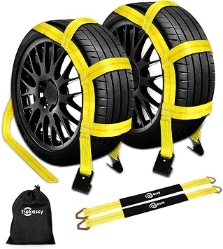Amazon Com Trekassy Wheel Net Car Tow Dolly Straps With Flat Hooks 2 Pack Heavy Duty For 14 17 Tires 10 000 Lbs Break Strength With 2 Axle Straps And 1 Carrying Bag Automotive