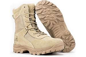 RYNO GEAR Men's Military & Tactical Boots, CoolMax Tactical Combat Military Durable Leather Work Utility Outdoor Hiking Assault Boots (Tan/Coyote/Black)