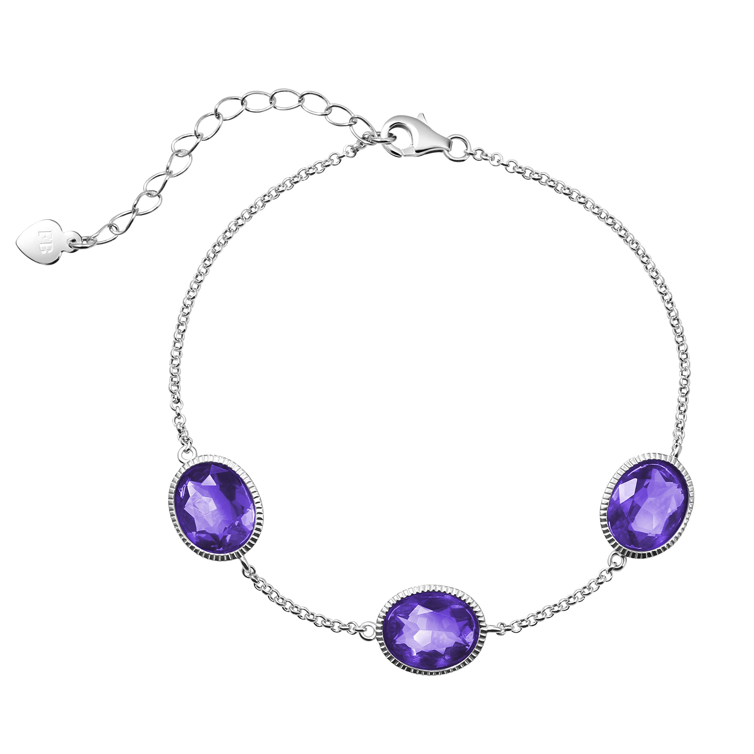 Franki Baker 925 Sterling Silver Dainty Purple Amethyst Crystals Chain Bracelet Length:17cm + 5cm extension