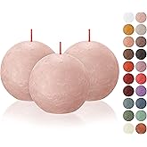 BOLSIUS 3 Pack Misty Pink Rustic Ball Pillar Candles - 3 Inch - Premium European Quality - Includes Natural Plant-Based Wax - Unscented Dripless Smokeless 25 Hour Party Décor and Wedding Candles