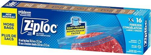 Ziploc Large Freezer Bags, Prevents Freezer Burn, Microwave & Freezer Safe, New Stay-Open Design, Stand-Up Bottom, BPA Free, 16 Count
