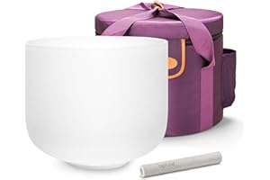 TOPFUND 432Hz F Note Crystal Singing Bowl Heart Chakra 10 inch with Heavy Duty Carrying Case and Suede Mallet
