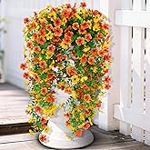 CCILAND Artificial Flowers for Outdoors Decoration, 2 PCS Fake Flower Plants UV Resistant Faux Hanging Spring Flowers Long Trailing Vines for Home Porch Garden Patio Yard (Mix Orange and Yellow)