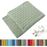 TREELY 100% Cotton Knitted Throw Blanket Couch Cover Blanket(50 x 60 Inches, Light Sage Green)