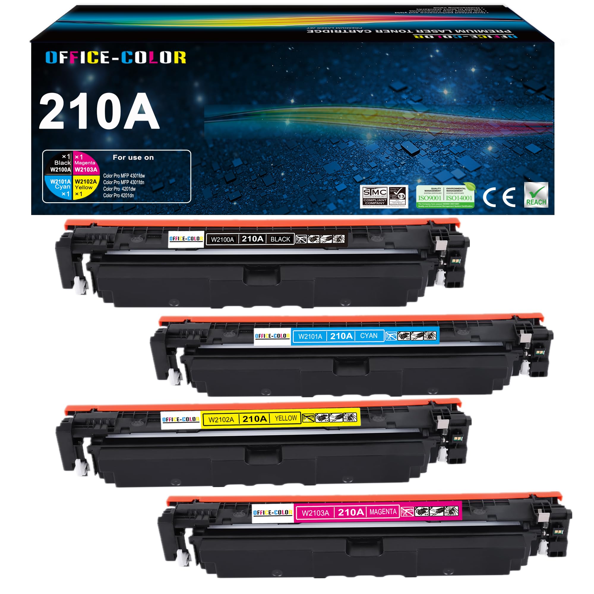 Photo 1 of 210A Toner Cartridge 4 Pack Replacement for 210A Works with Color Laser Pro MFP 4301fdw 4301fdn Pro 4201dw 4201dn Printer Ink (Black,Cyan,Yellow,Magenta)