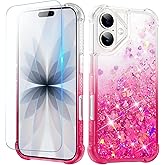 Ruky for iPhone 17 Case, with Screen Protector Glitter Sparkle Flowing Quicksand Waterfall Flexible Soft TPU Protective Women Girls Phone Case for iPhone 17 6.3 inches, Gradient Pink