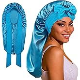 ROYBENS Long Bonnet Satin Hair Silk Bonnet for Sleeping Women, Silky Bonnets for Women with Tie Band, Sleep Cap for Braids Curly Hair