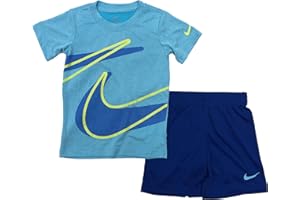 Nike Boy`s Dri-Fit T-Shirt & Shorts 2 Piece Set (Indigo Force(86E526-C3M)/Yellow, 7)