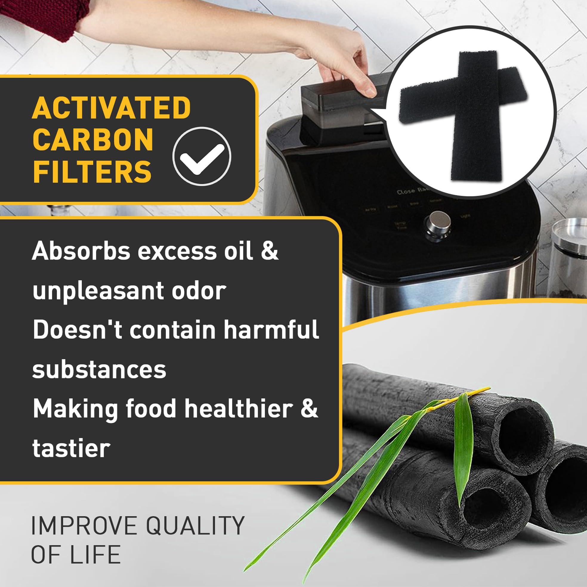 12 Pcs Charcoal and Oil Vapor Air Fryer Replacement Filters for 6QT Instant Vortex Plus Air Fryer with ClearCook and OdorErase, Air Fryer Accessories Replacement Odor Erase Air Filters