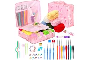 MIAOKE Crochet Kit, Crochet Kit for Beginners, 9 Crochet Yarn and 16 Different Sizes Crochet Hooks Set for Beginners, Include Stitch Markers, Thimble, Yarn Needles in Crochet Flower Storage Bag