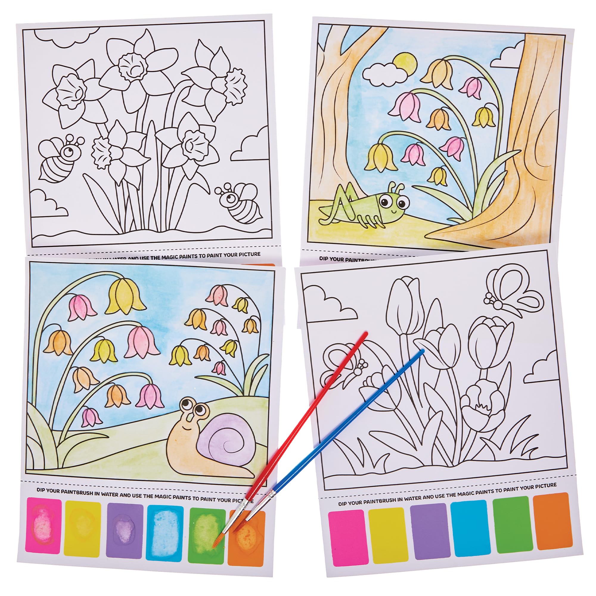 Baker Ross FX942 Spring Flowers Magic Painting Kits - Pack of 10, Painting Kits for Kids