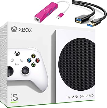 Microsoft Xbox Series S 512GB Game All-Digital Console, White - 2 Xbox Wireless Controllers - 1440p Gaming Resolution, 4K Streaming Media Playback, HDMI 2.1, iPuzzle Type-C HUB + USB Extension Cable