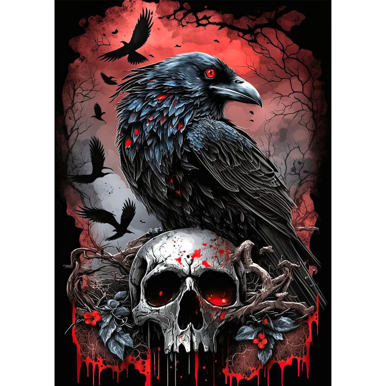 QENSPE Halloween Diamond Painting Kits for Adults, 5D Diamond Art Crow Full Drill DIY Art Craft Painting Skull Gem Art for Adult Beginners Home Decor (30x40cm/12x16 inch)