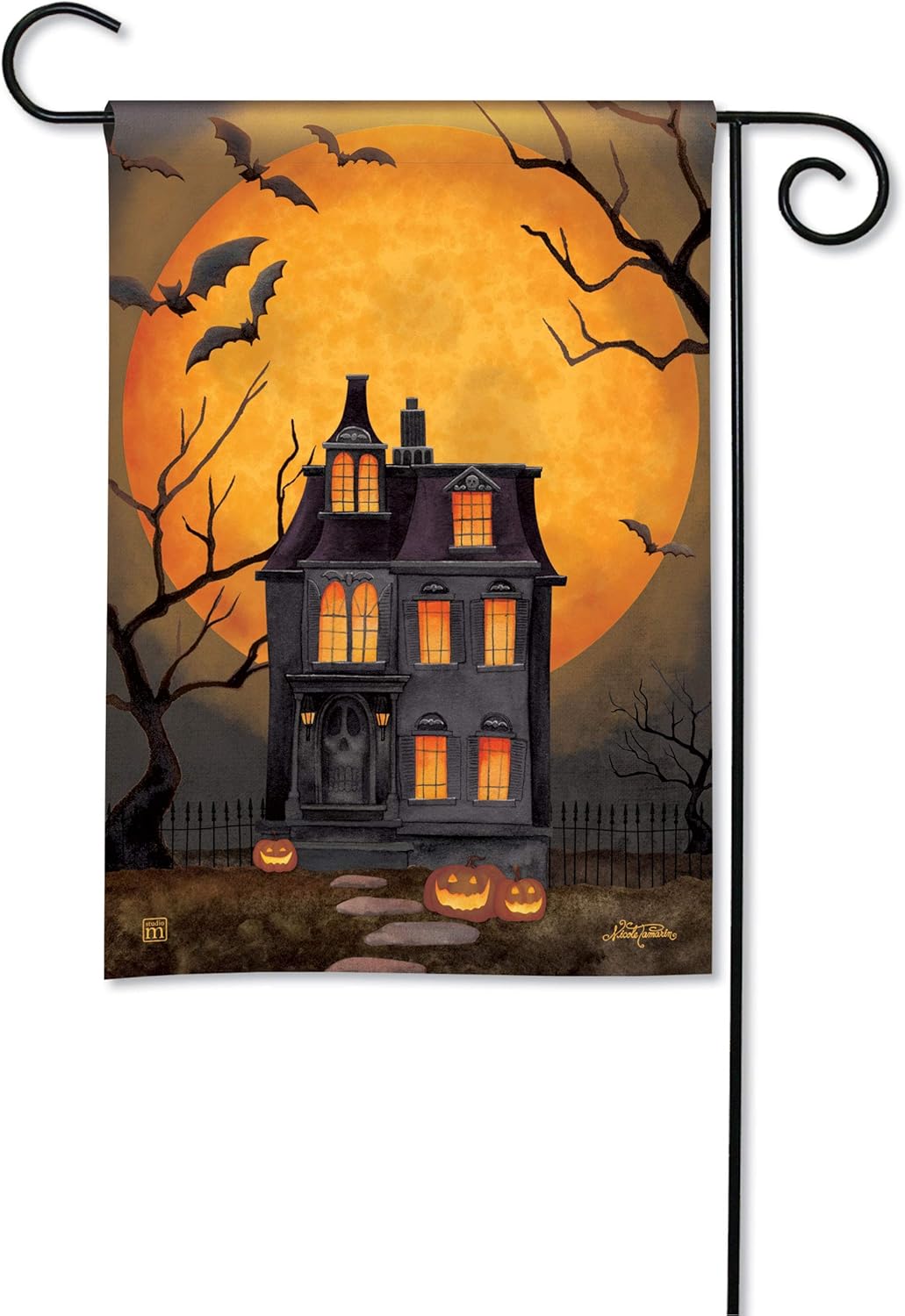 BreezeArt Studio M Dark Manor Fall Halloween Garden Flag - Premium Quality, 12.5 x 18 Inches